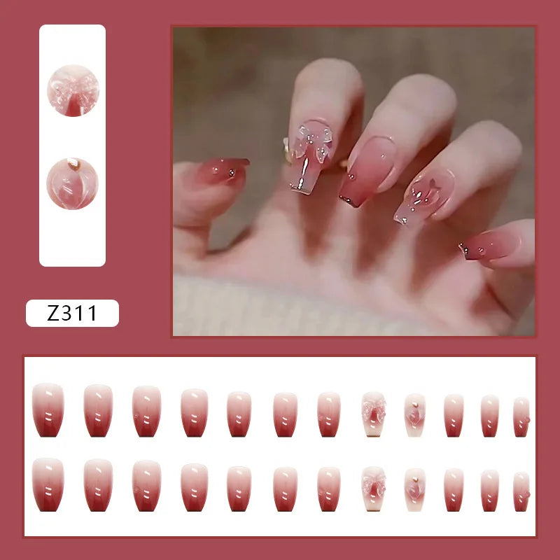 24pcs Galaxy Star Gradient Black Purple Nail Art Glitter Long Press on Nails with Charms Summer Korean Coffin False Nails Girls