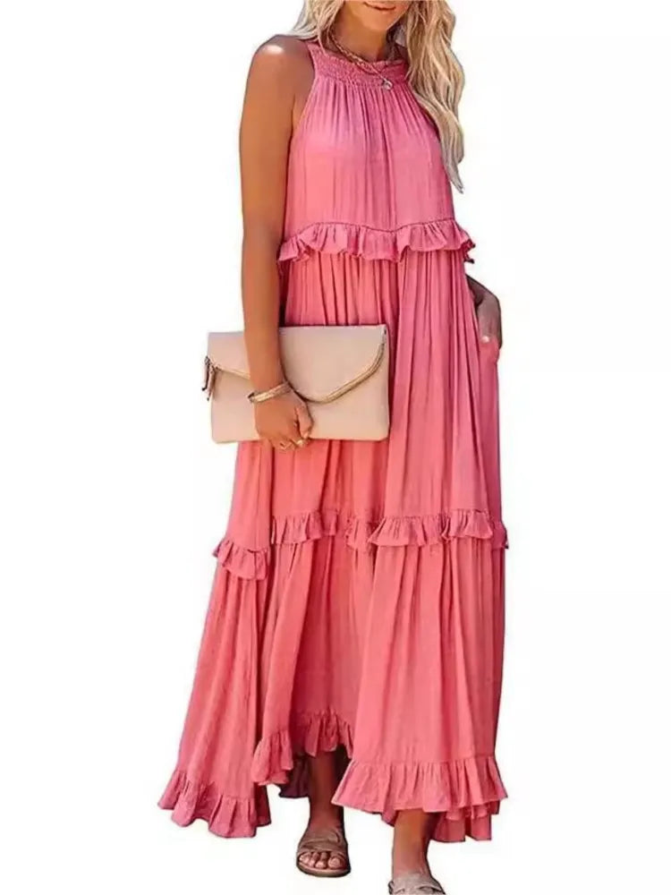 New Arrival Summer Vacation Halter Neck Long Dress – Backless Lace-Up Beach Style