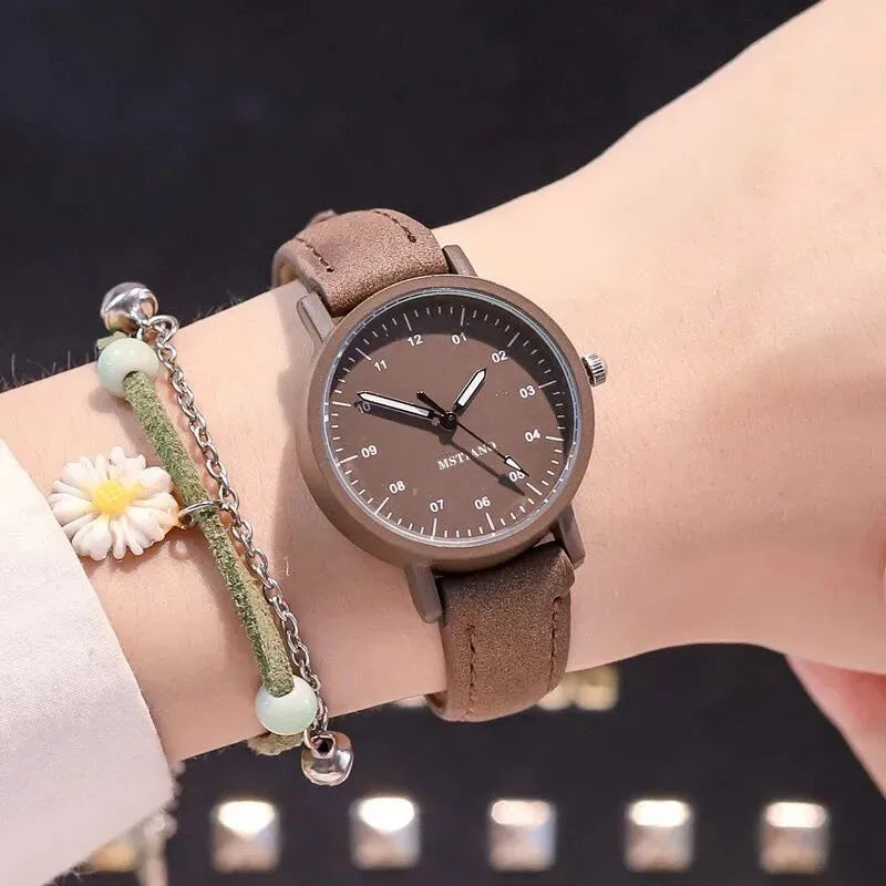 YIKAZE Women's Watch PU Leather Strap Women Quartz Watches Waterproof Round Dial Retro Bracelet Watch Ladies Girls Wristwatch