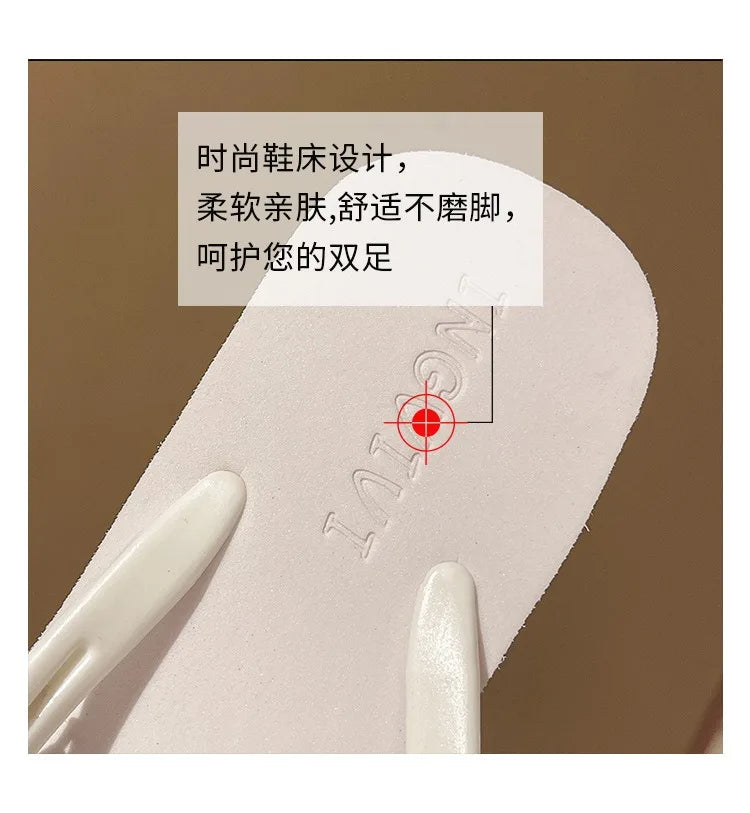 2025 Summer New High-heeled Flip Flops Women's Rhinestone Chain Pendant Thick Bottom Fashionable Clip on Sandals Beach Slippers