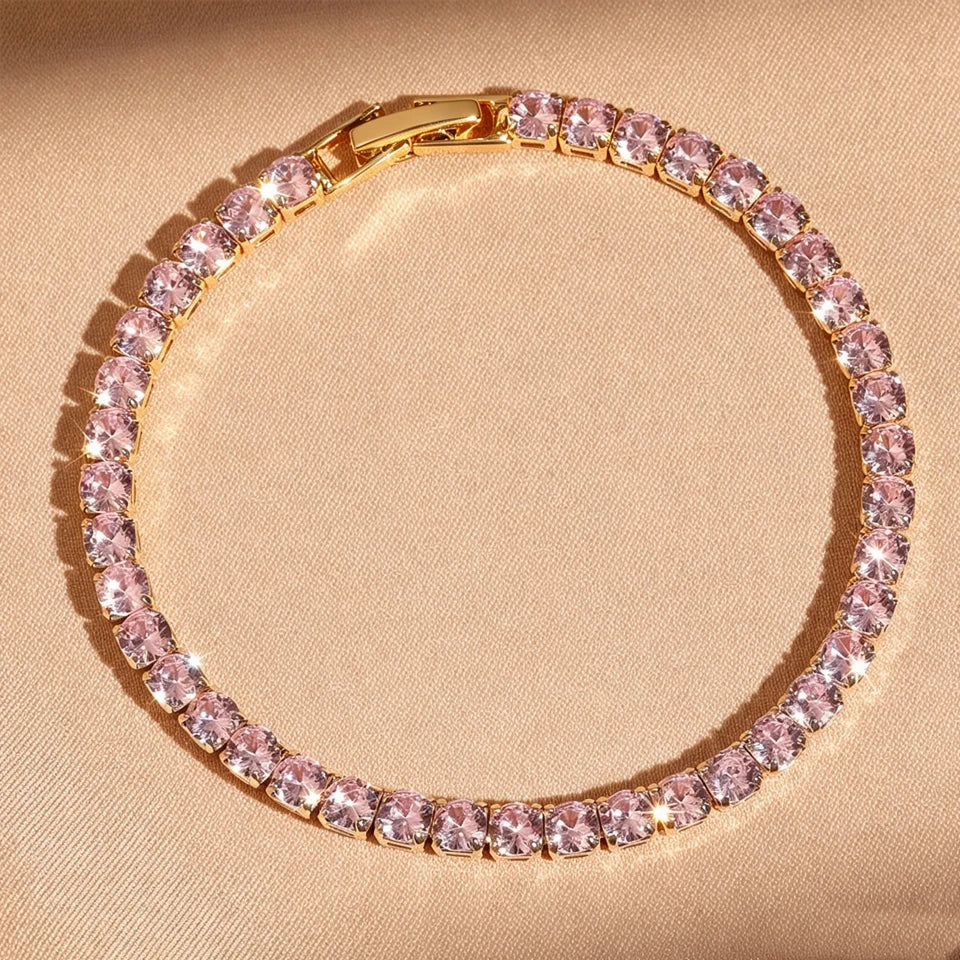 ZAKOL Sweet Fashion Pink Heart Cz Stacking Bracelets for Women Girls Shiny Cubic Zirconia Cuff Bracelet Bangles Jewelry Gift