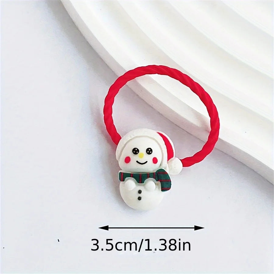 10pcs Cute Cartoon Hair Rings for Christmas with Christmas Tree and Reindeer Santa Decorations, Festive Hair Decoration