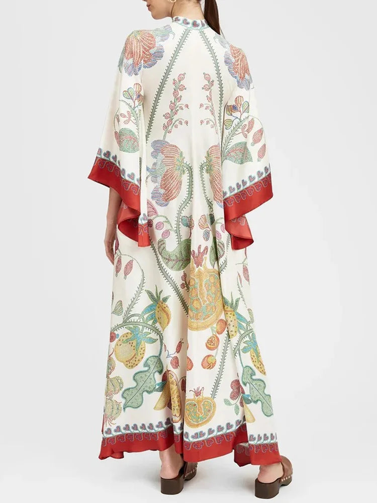 Elegant Stand Collar Printed Dress – High Waist Long Sleeve Casual Party Wear | فستان نسائي أنيق بطبعة وياقة عالية – خصر مرتفع وأكمام طويلة لإطلالة كاجوال أو حفلات