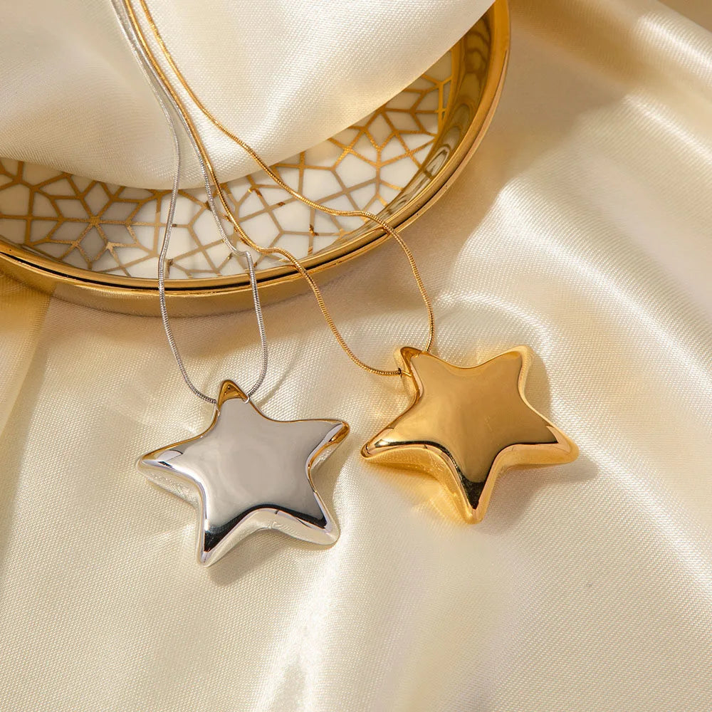 ZAKOL New Star Shaped Pendant Hanging Stainless Steel Necklace for Women Trendy Daily Versatile Jewelry