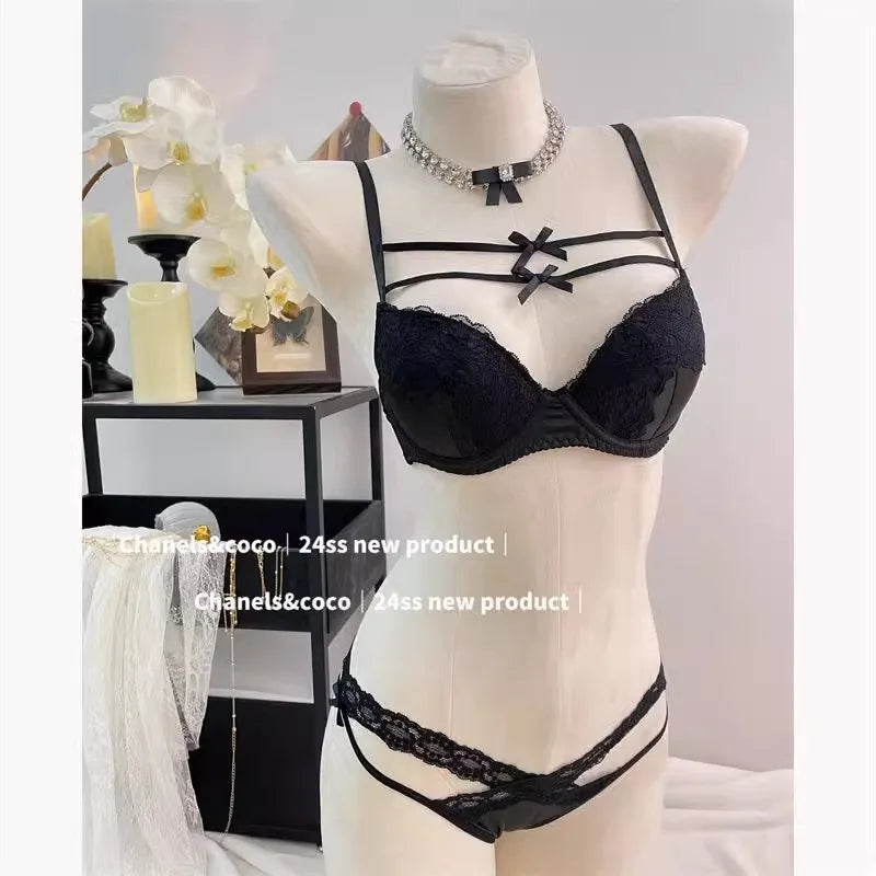 MOYISU French Lace Bralette with Bow Sweetheart Neckline Petite Bust | Natural Lift Minimalist Bra Set Sexy Yet Subtle Support