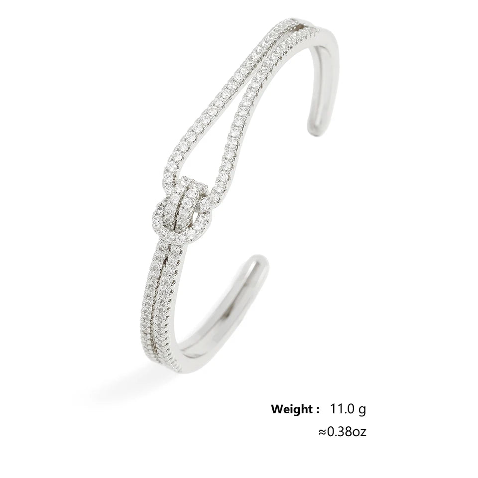 ZAKOL Exquisite Dazzling Full Cubic Zirconia Knot Bracelet Bangles for Women Fashion Adjustable Open Bracelet Jewelry Gift