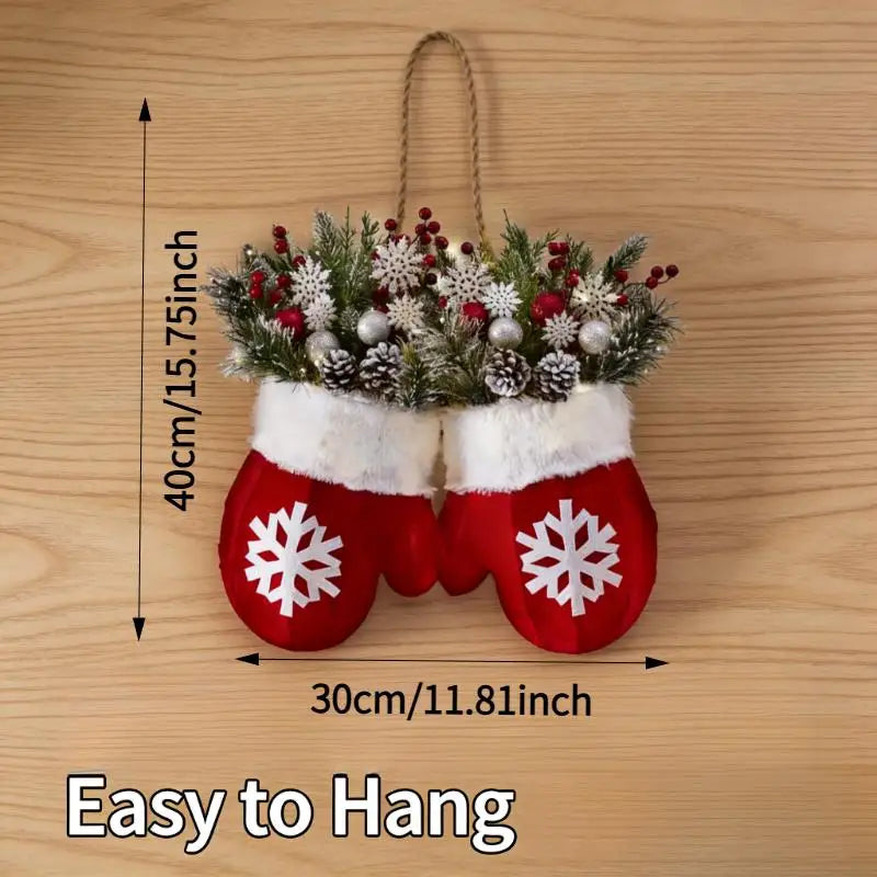 Luminous Red Christmas Wreath With Artificial Pine Branches & Cones - For Indoor/Outdoor Holiday Decorations, For Christmas Tree
