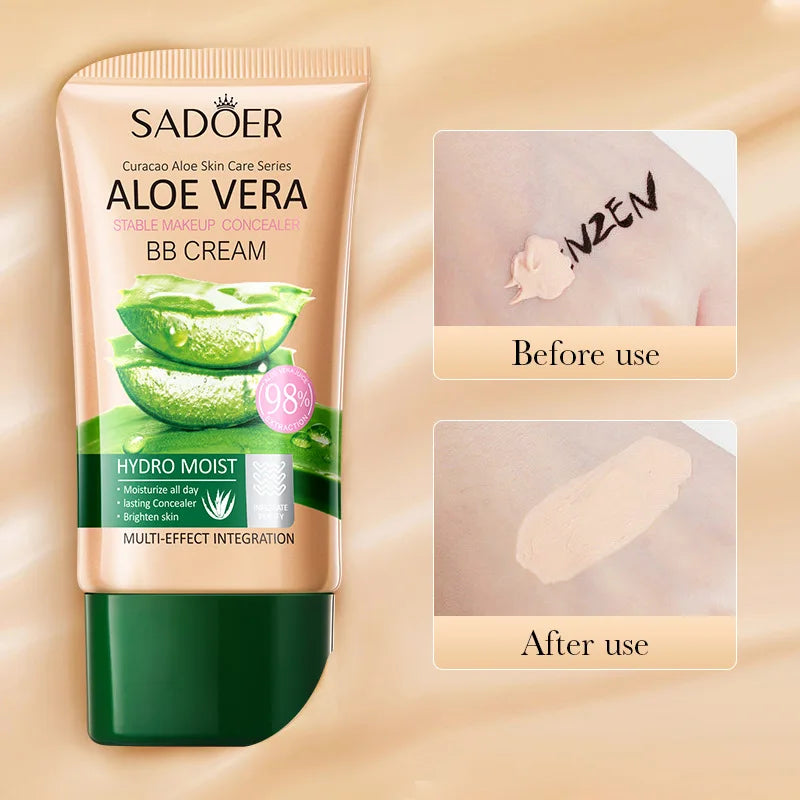 40g Aloe Vera Concealer Bb Cream, Contouring and Beautifying Makeup, Powerful Coverage Without Caking, Delicate Texture, Moisturizes the Skin, Available in Natural Color and Ivory White