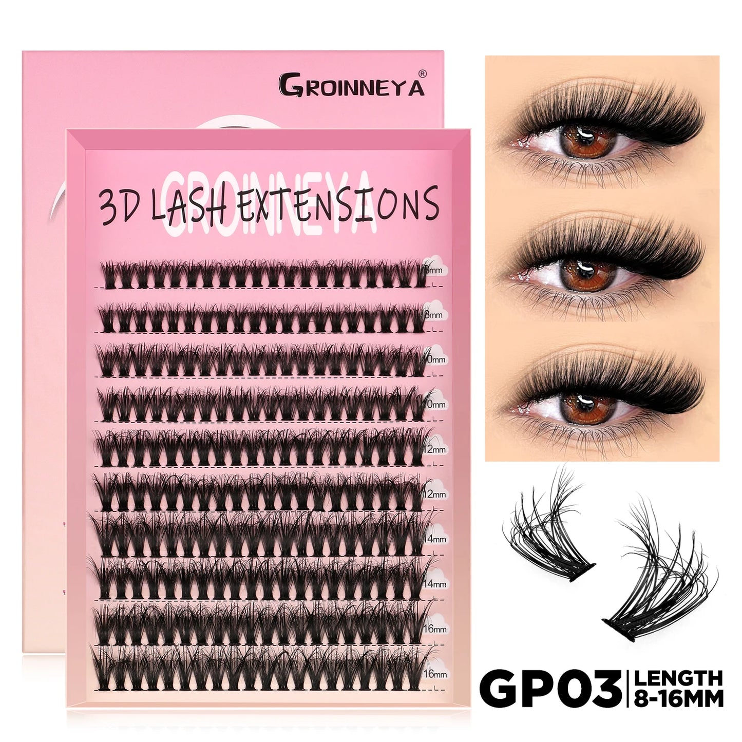 GROINNEYA DIY Cluster Lash Extensions – Fluffy Cat Eye Lashes