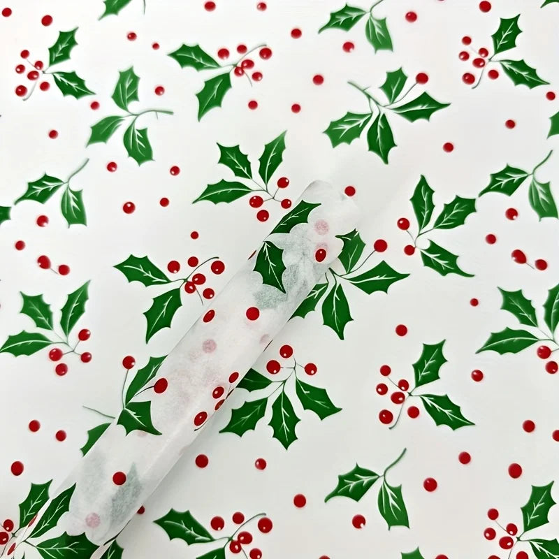 50Pcs Christmas Bouquet Paper New Christmas Tree Pattern Paper Santa Claus Wrapping Paper High Quality Holly Berry Gift Wrap
