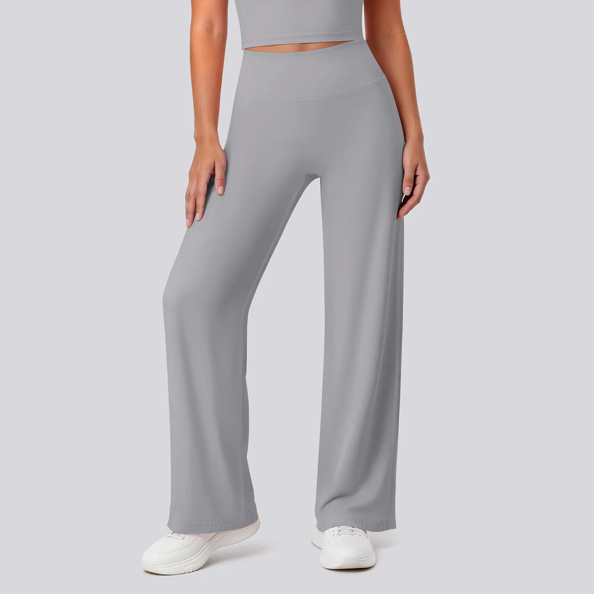 Rooftrellen Women's Sports Pants Bell-bottoms High Waisted Gym Loose Wide Leg Pants Solid Color Thin Fitness Sports Female Pants