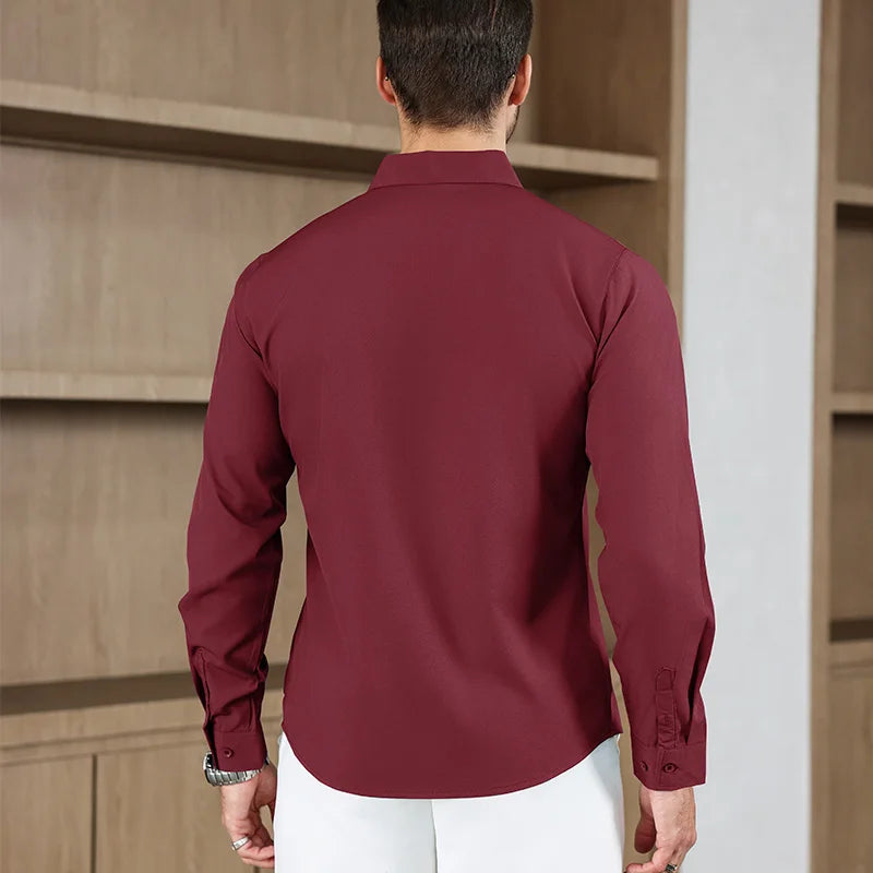 New Men's Business Casual Long Sleeved Solid Color Shirt Wrinkle Resistant Wrinkle Free Comfortable All Season Versatile Top