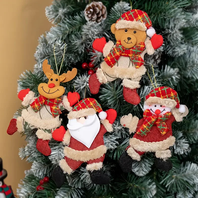 4/12pcs Christmas Tree Ornaments - Santa Snowman Reindeer & Bear Figures,Durable Hanging Decorations for Holiday DIY Decorations