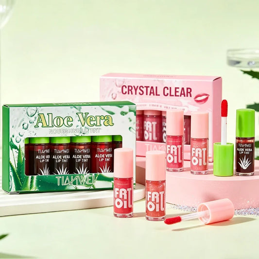 6-piece Aloe Vera Lip Gloss Long-lasting Color Payoff Lip Gloss Water Sensem Hydrating Light Non-greasy Mirror-finish Lip Gloss