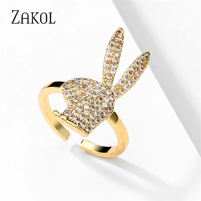 خواتم زاكول المفتوحة اللطيفة على شكل أرنب للنساء، بلون ذهبي أبيض عصري، مجوهرات حفلات موديل 2023 الجديد