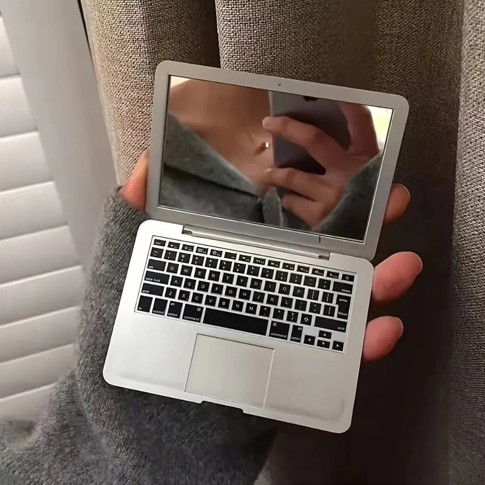 مرآة كمبيوتر صغيرة محمولة ومبتكرة قابلة للطي على شكل حاسوب محمول لعمل المكياج مرآة جيب عالية الجودة مرايا تجميل وعناية بالبشرة