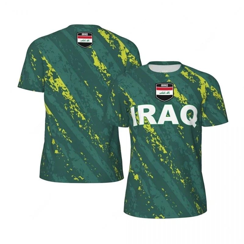 Mens Iraq Flag Print Football Jersey Fashion National Emblem Sports Shirt Plus Size Breathable Casual T Shirts