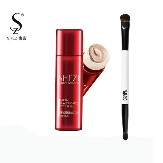 30ml SHEZI CC Cream and E6 Cconcealer Brush Set Perfect Skin Doll Facial Beautification CC Cream F1 F2 F3 F4 Base Makeup Brushs