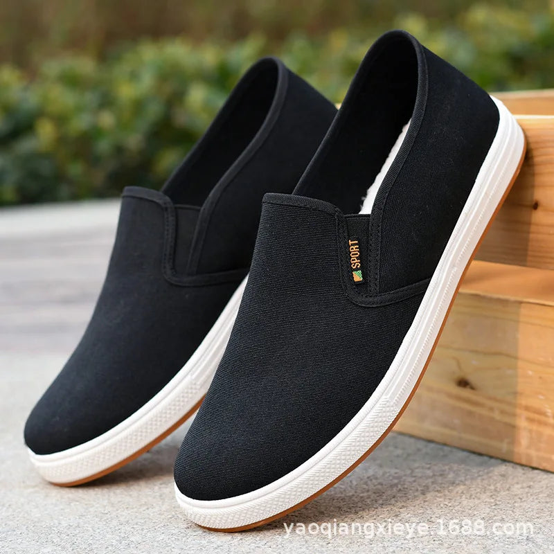 Men's Canvas Sneakers Casual Slip-On Vulcanized Lightweight Flat Shoes Affordable Free Shipping