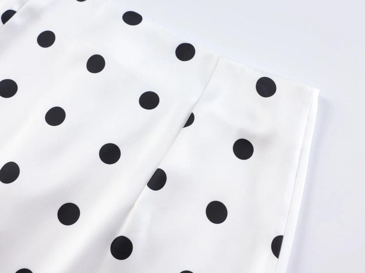 Elegant Polka Dot Skirt For Women Casual High Waist Satin Silk Patchwork Lace Midi Skirts 2026 Y2k Vintage Female Streetwear