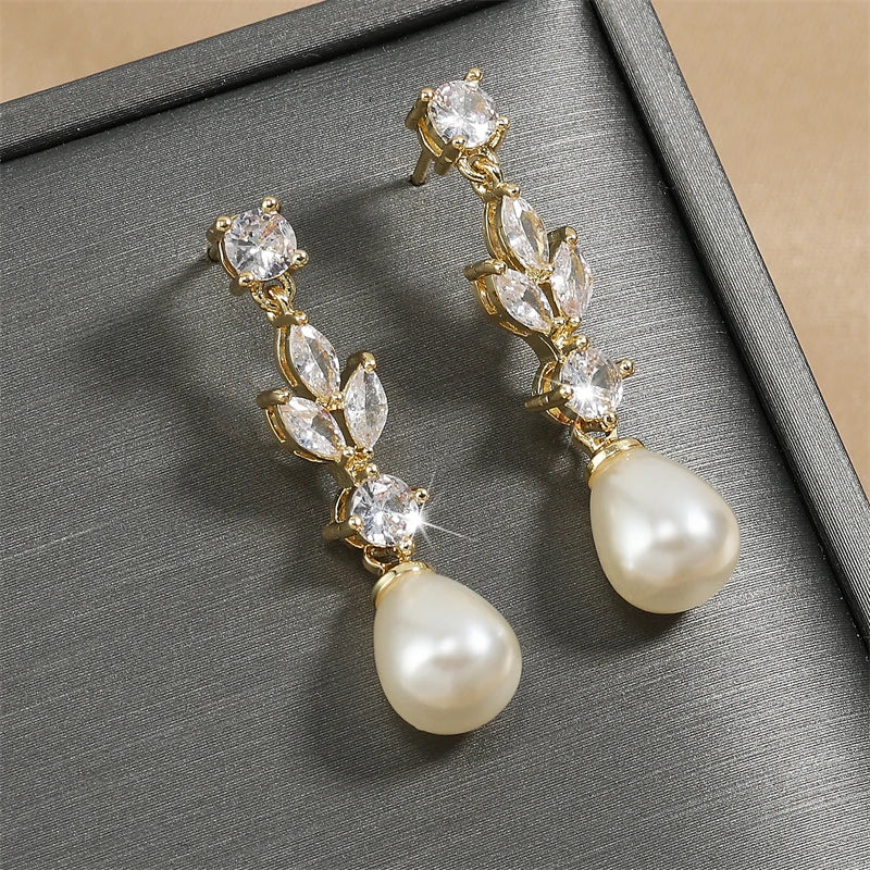 ZAKOL Classic AAA Zircon Pear Shape Imitation Pearl Drop Earrings for Women Fashion Bridal Engagement Wedding Jewelry
