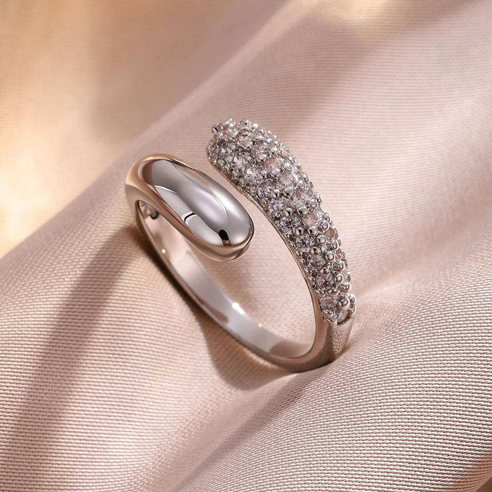 ZAKOL 3Pcs/Set Micro-inlaid Zircon Water Drop Open Bracelet Ring Earrings Set for Women Luxury Wedding Party Jewelry Sets