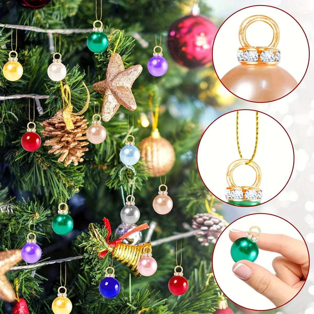 120 Pack Christmas Pearl Ornaments 12mm Faux Bead Pendants With Rhinestone For DIY Tree Garland Wreath Jewelry Decor