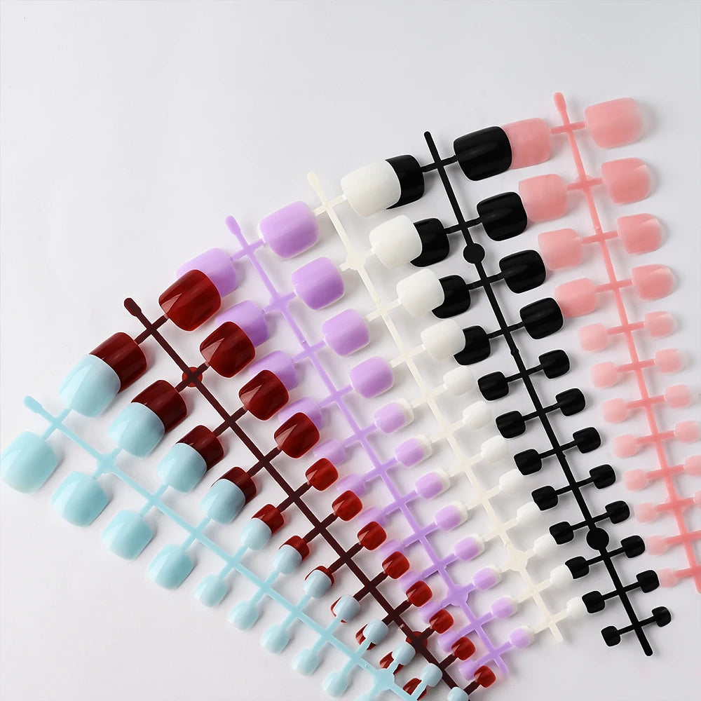 144/120Pcs Mixed Short Square False Toenails Acrylic Full Cover False Toe Nails Foot Nail Tips Extension Women Press on Toenails