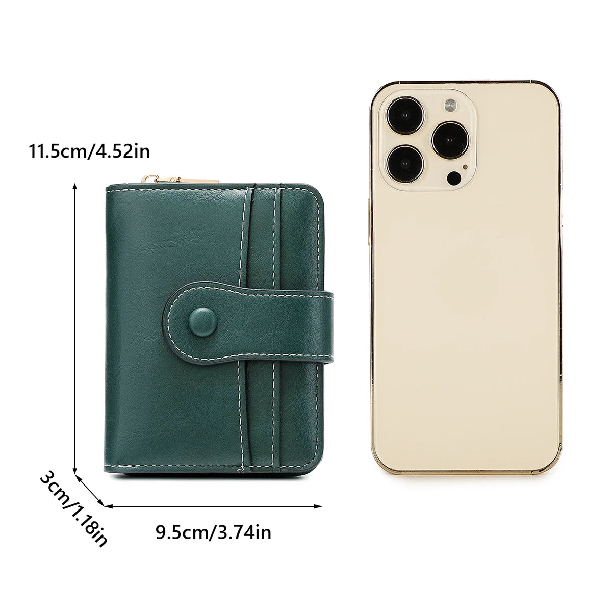 Women's RFID Blocking Wallet Multi-Card Holder Zipper Buckle Short Money Clip Retro Coin Wallet Functional Design