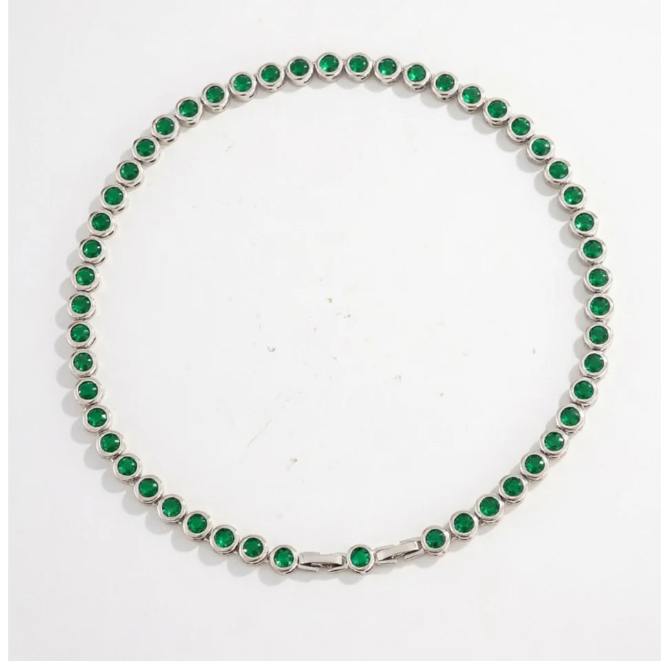 ZAKOL Luxury Dainty Shiny Colorful Zircon Round Tennis Choker Necklace for Women Elegant Sparkling Crystal Wedding Party Jewelry