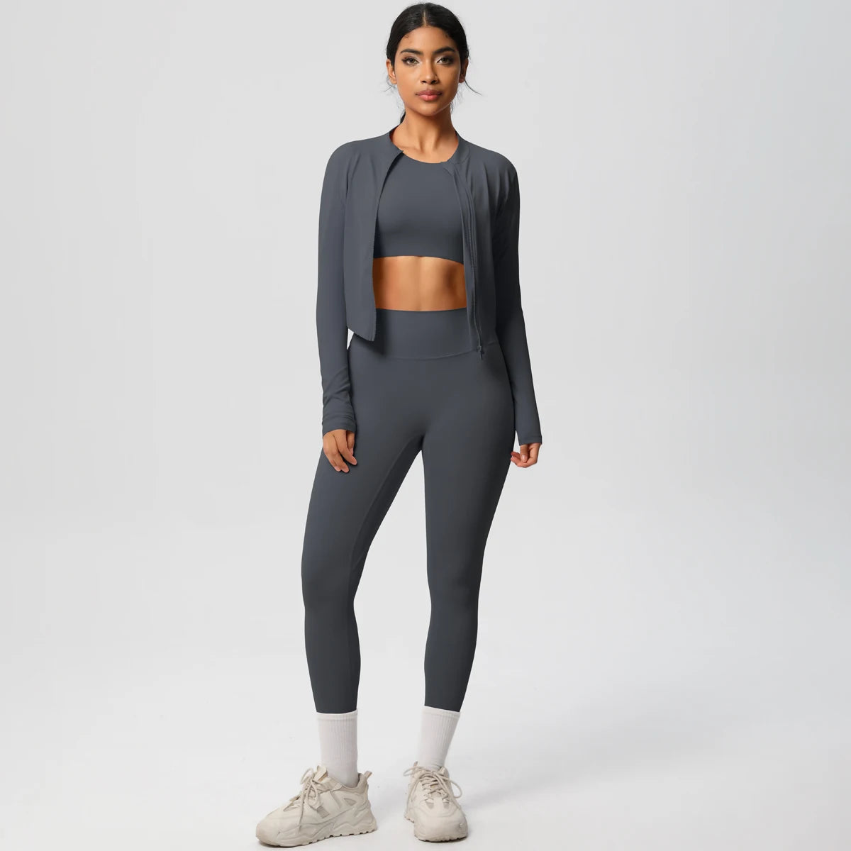 Yoga Three Piece Set for Women's Yoga Zipper Long Sleeves Sports Running Quick Drying Yoga T-shirt Push Up Female Pants Yoga Set