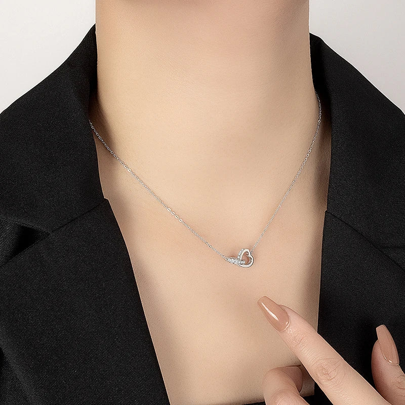 PERFANY Moissanite Double Heart Necklace – S925 Sterling Silver