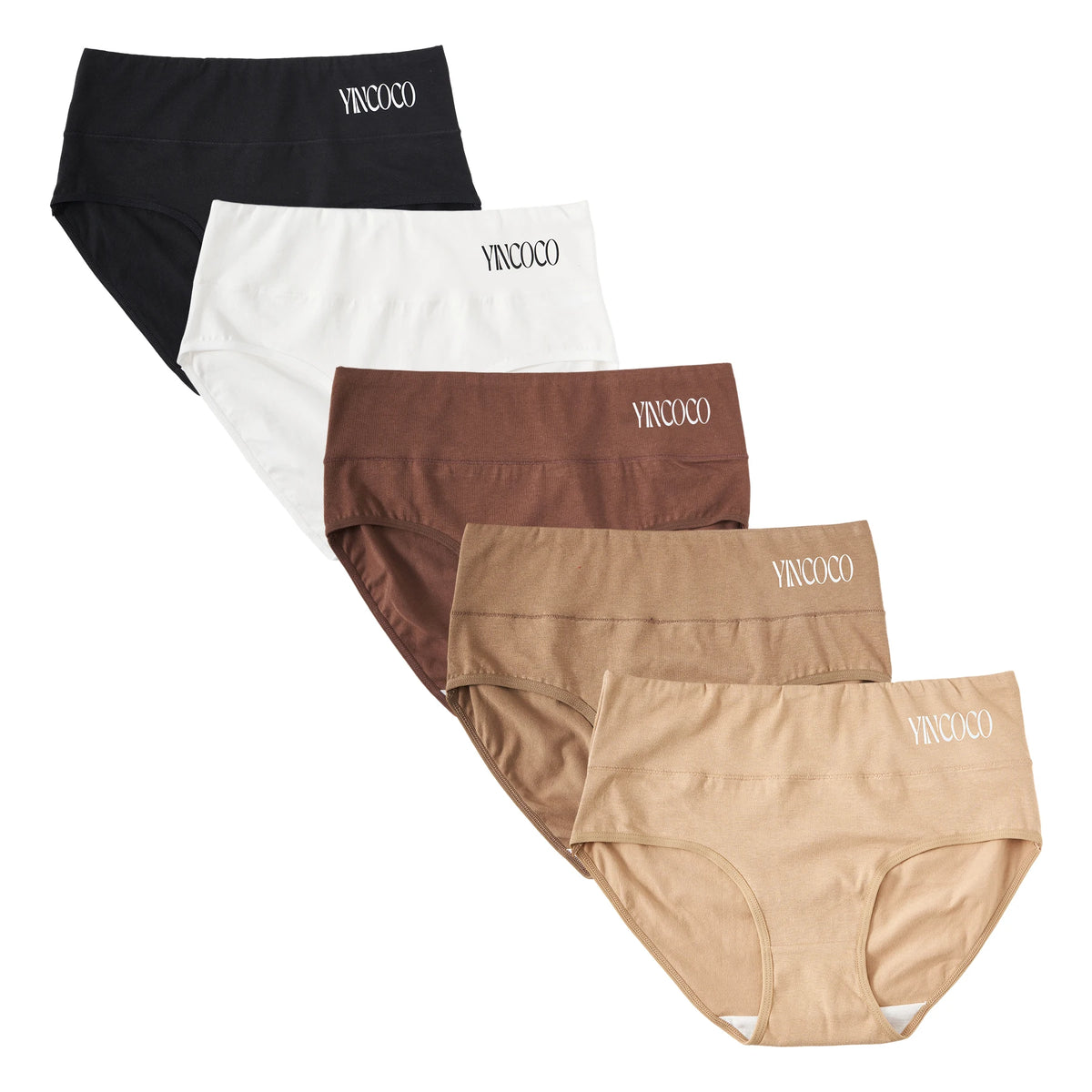 5PCS Women's High Waist Cotton Briefs Solid Color Letter Print Panties Elastic Breathable Comfortable Ladies Daily Underwear