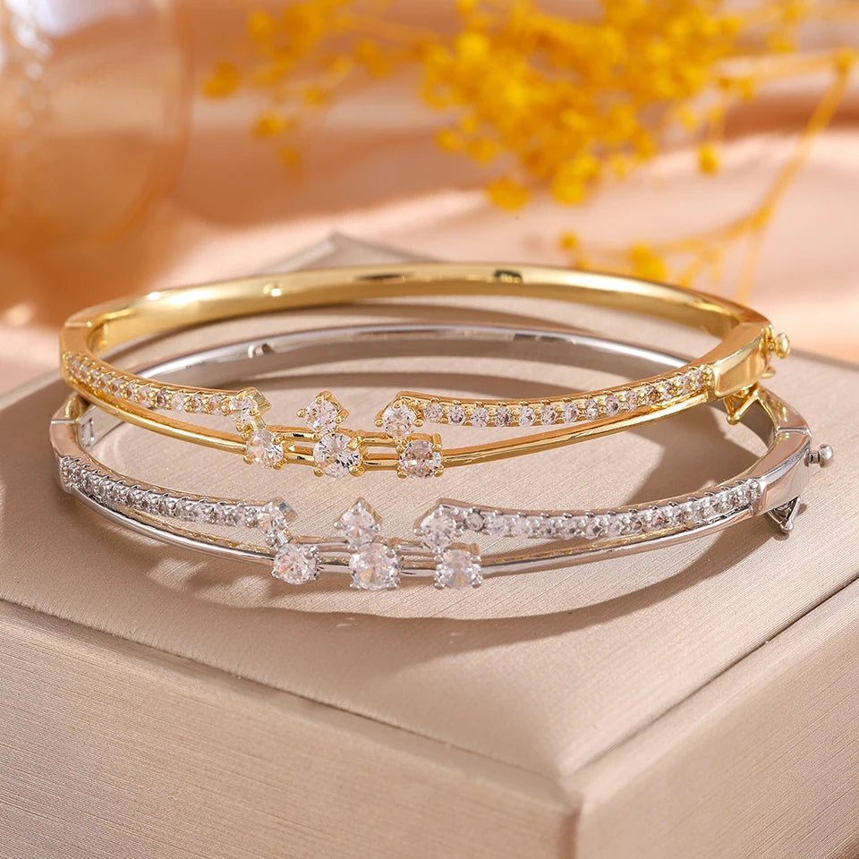 ZAKOL 5/1pcs Buling Buling Zirconia Stainless Steel Copper Stackable Bracelets Fashion Trendy Wrist Jewelry for Women