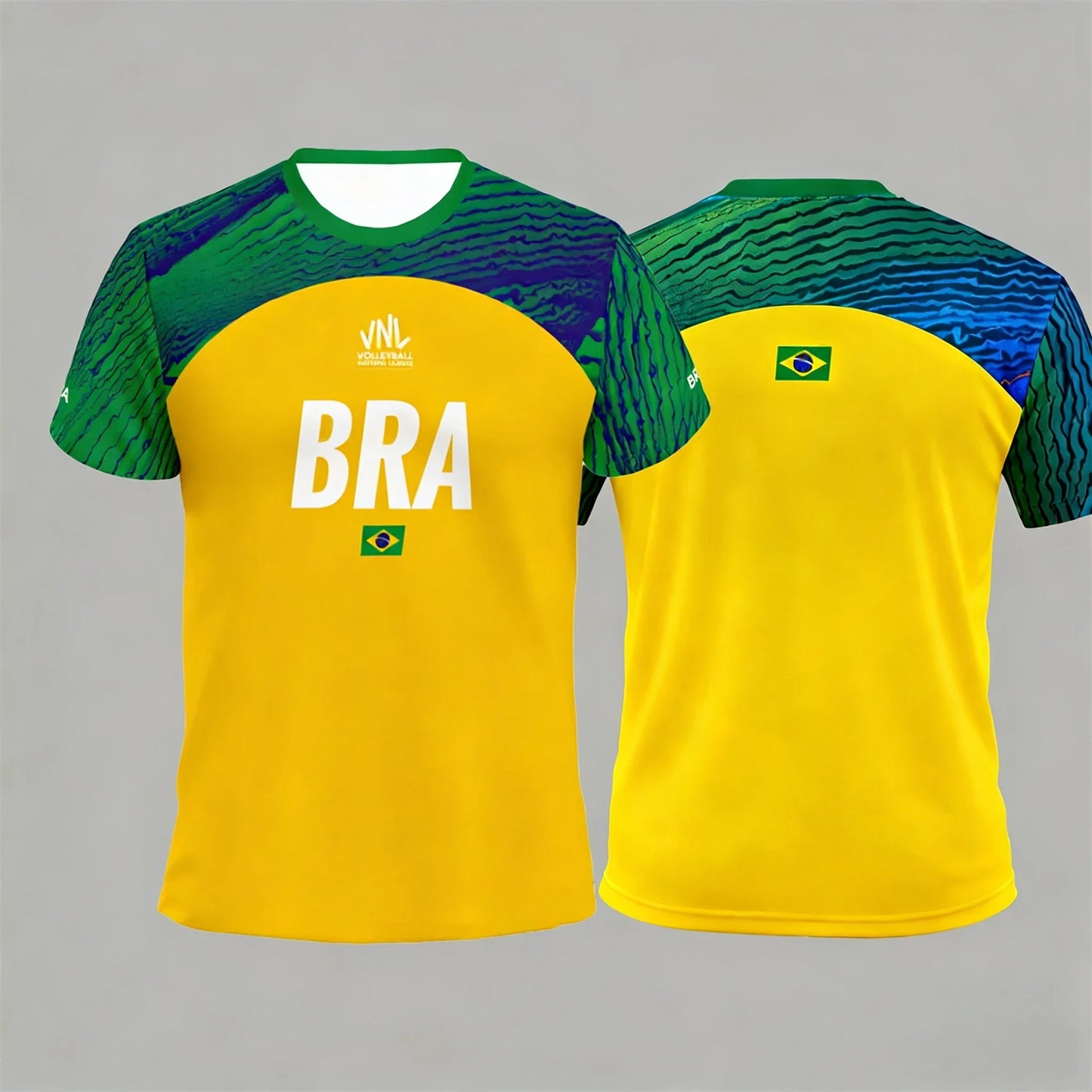 Brazil Volleyball Sports T Shirt 3D Contrast Design Loose Fit Quick Dry Short Sleeve Summer Top For Men Outdoor Fitness Wear