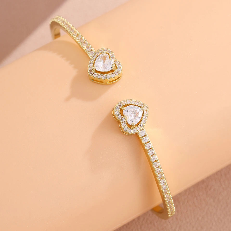 ZAKOL Luxury Shiny Zircon Hip Hop Jewelry for Men Women Trendy Punk Buling CZ Heart Open Bangle Bracelet HipHop Accessories