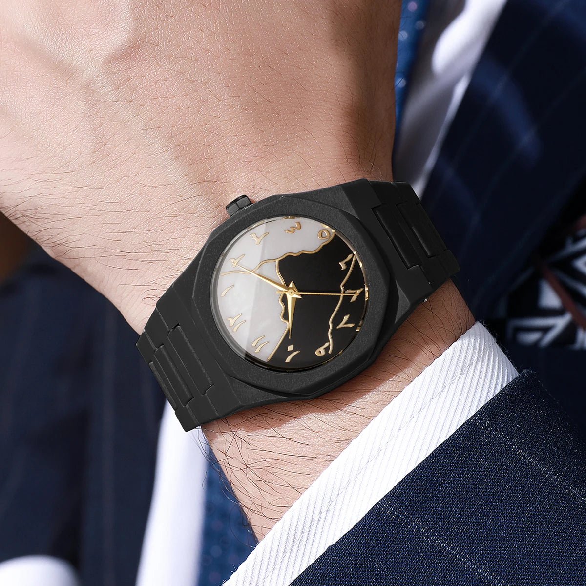 Fashio Marble Texture Unisex Watches Casual Arabic Dial Plastic Band Men Quartz Watch Clock Relogio Masculino（Without Box）