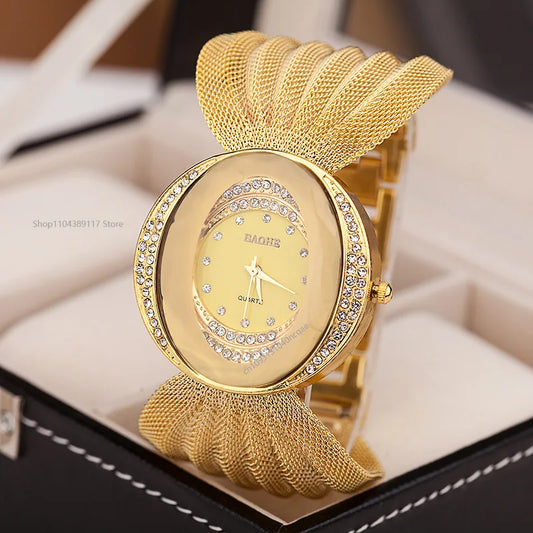 Brand New Luxury Gold Rhinestone Ladies Watch – Quartz Bracelet