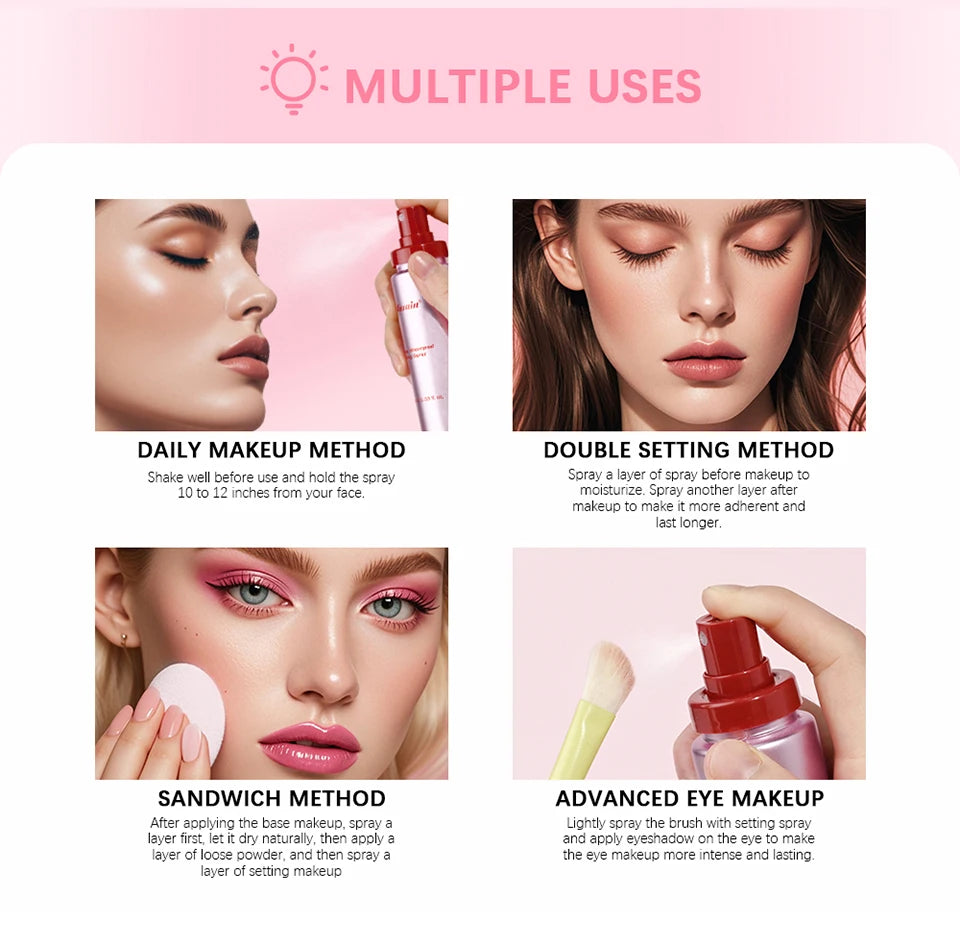 Long-Lasting Setting Spray Glossy Matte Base Makeup Oil Control Waterproof Moisturizing Make-up Fixer Spray for All Skin Style