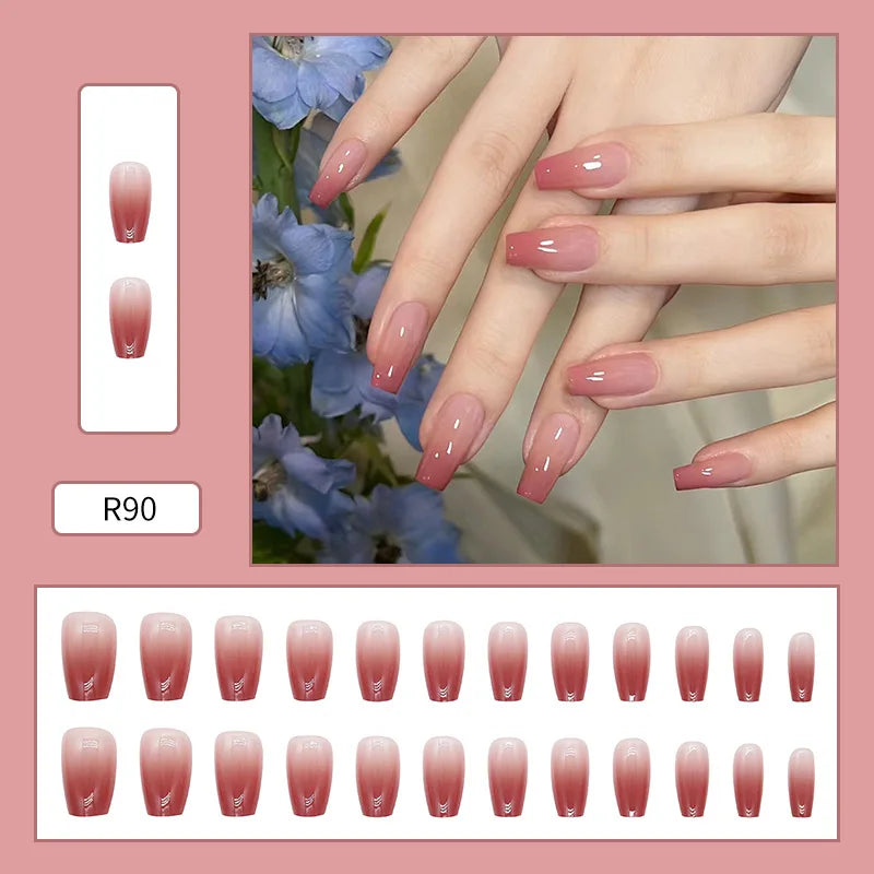 24pcs Galaxy Star Gradient Black Purple Nail Art Glitter Long Press on Nails with Charms Summer Korean Coffin False Nails Girls