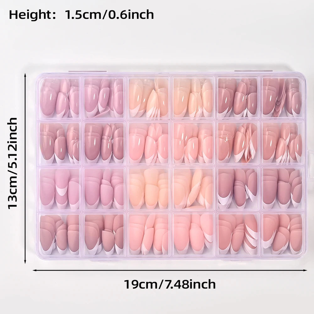 288/360pcs French Tips Press on Nails Almond False Nails Brown/Nude/Pink Acrylic Stiletto Full Cover Fake Nails for Extension