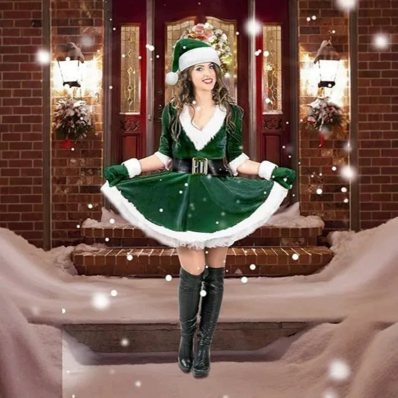 4-Piece Santa Claus Costume, Ladies Santa Dress Santa Claus Costume
