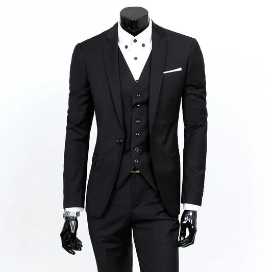 Spring Autumn New Fashion Men's Trendy Slim Business Solid Color 3 Pieces of Suits Sets Single Greasted Blazers Waistcoat Pants