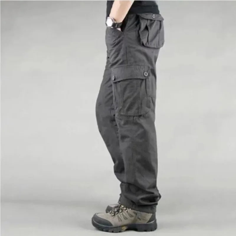 Multi-PocketCargo Pants Men Loose-Fit Casual Pants Outdoor Straight-Leg Tactical Pants Durable Workoveralls Trendy