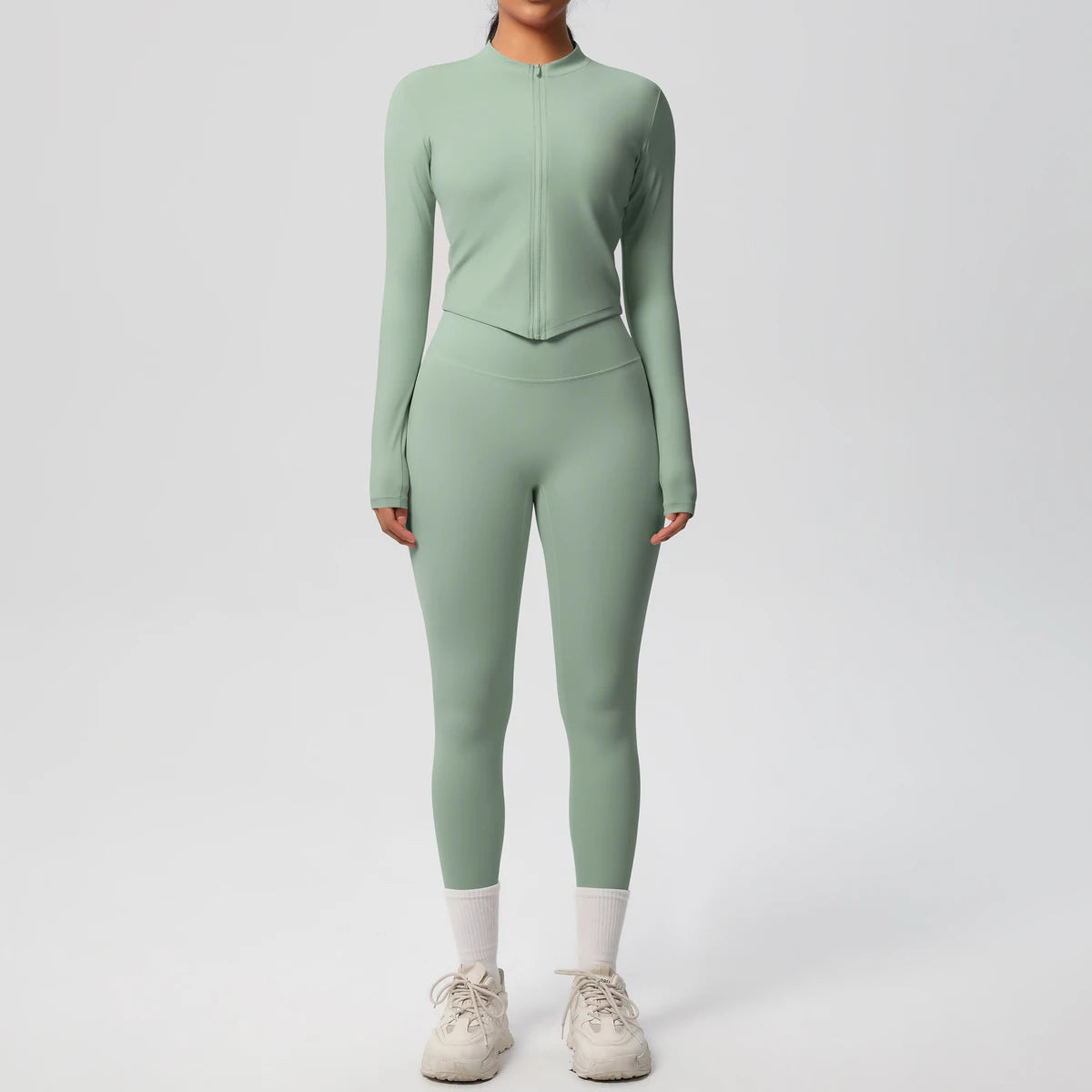Hot Sale New Yoga Suit for Women Solid Color Yoga Zipper Long Sleeves Slim Casual Jacket Top Quick Drying Fitness Pants Gym Set