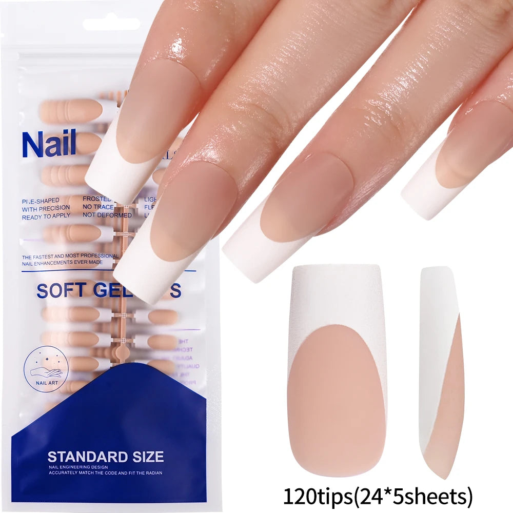 120PCS French Press On Nails – Medium Long Square Acrylic Nails