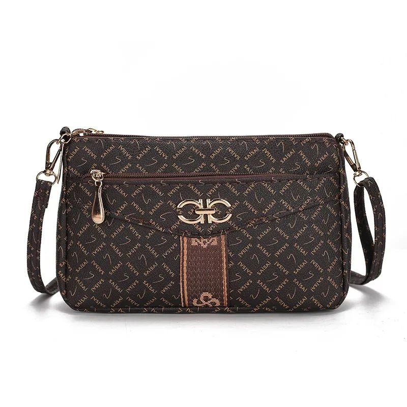 Large Capacity Multi-Layer Ladies Crossbody Bag Vintage Single Shoulder Bag for Middle-Aged Women with Coin Pocket