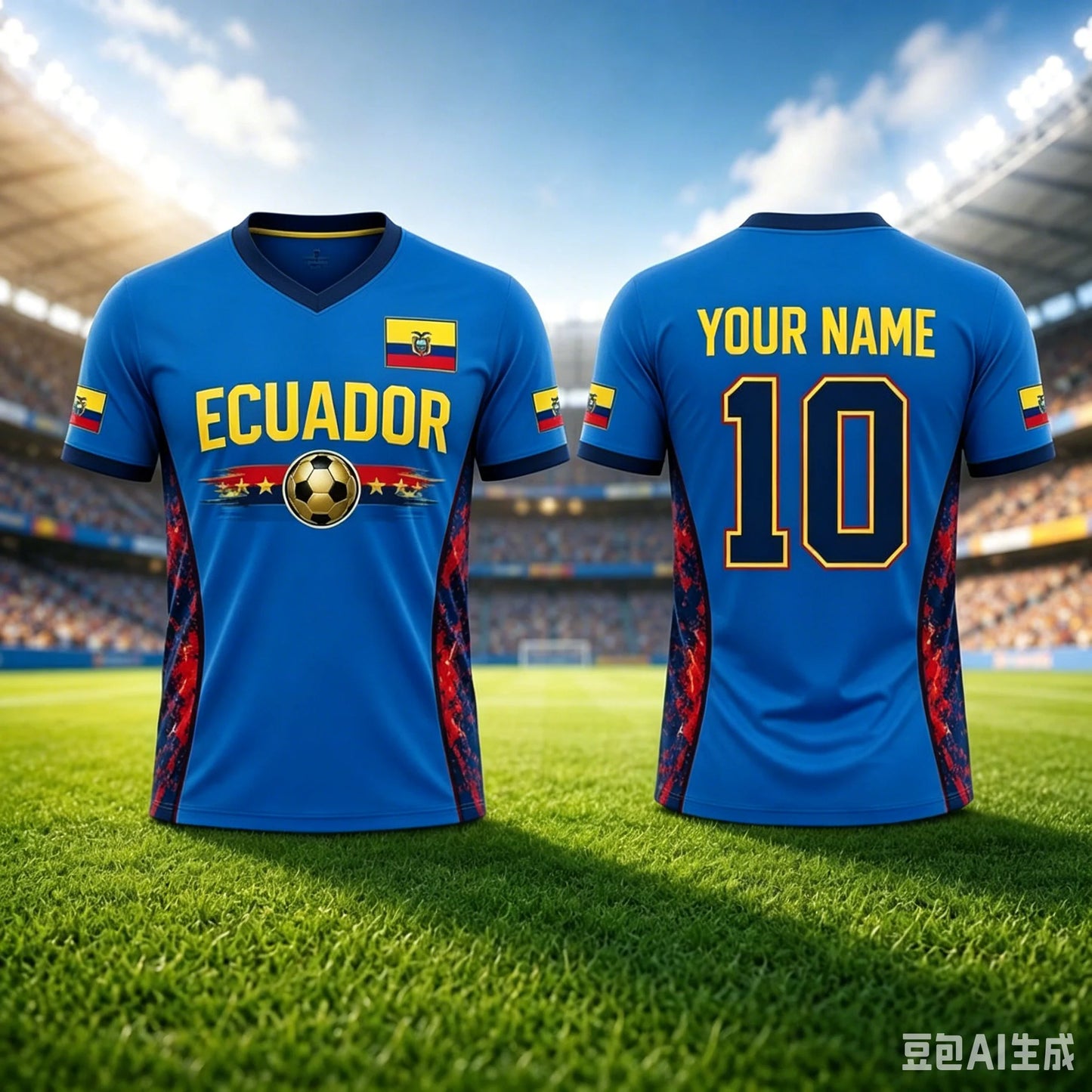 2026ECUADORIAN FOOTBALL JERSEY V-NECK JERSEY 3D-PATTERN T-SHIRT CHILDREN'S GIFT MATCH UNIFORM CYCLING AND HIKING GEAR
