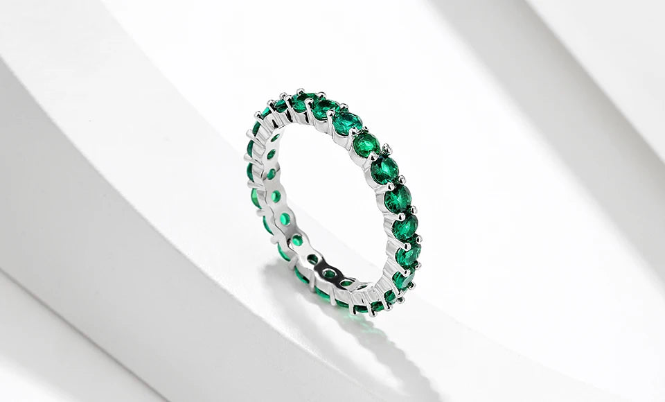 ZAKOL Fashion Round White Green Cubic Zirconia Wedding Rings for Women Girl Party Jewelry Birthday Gift RP189