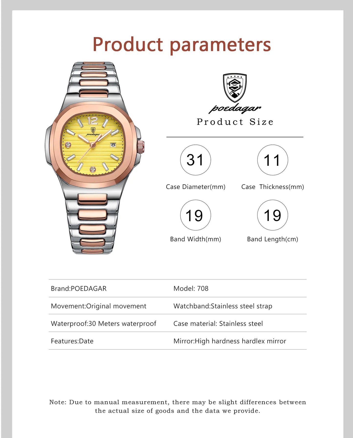 POEDAGAR Luxury Square Watch For Woman Luminous Waterproof Date Ladies Watch Elegant Women's Quartz Watches Simple Female Clock
